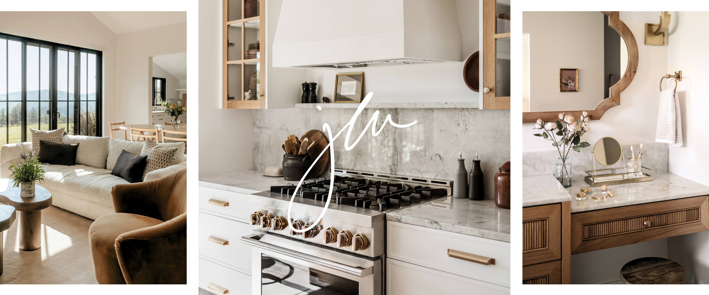 Homepage banner for Julia Wirth Interiors featuring warm, inviting interiors that reflect the natural, organic style behind the brand.